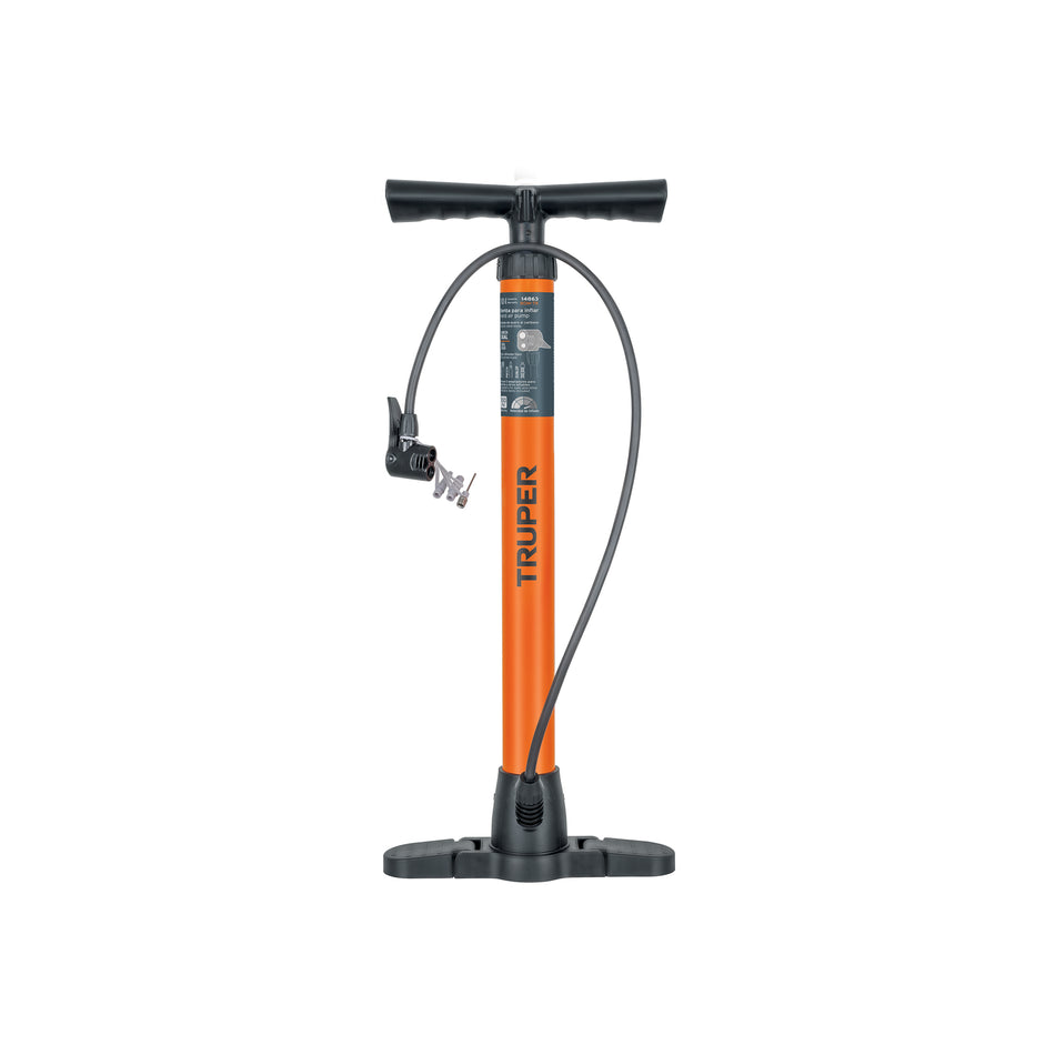 Bomba Manual TRUPER BOM-TR 100 PSI - Inflador Profesional Acero Carbono para Bicicletas y Balones - Cabeza Dual Válvulas Presta Schrader Dunlop