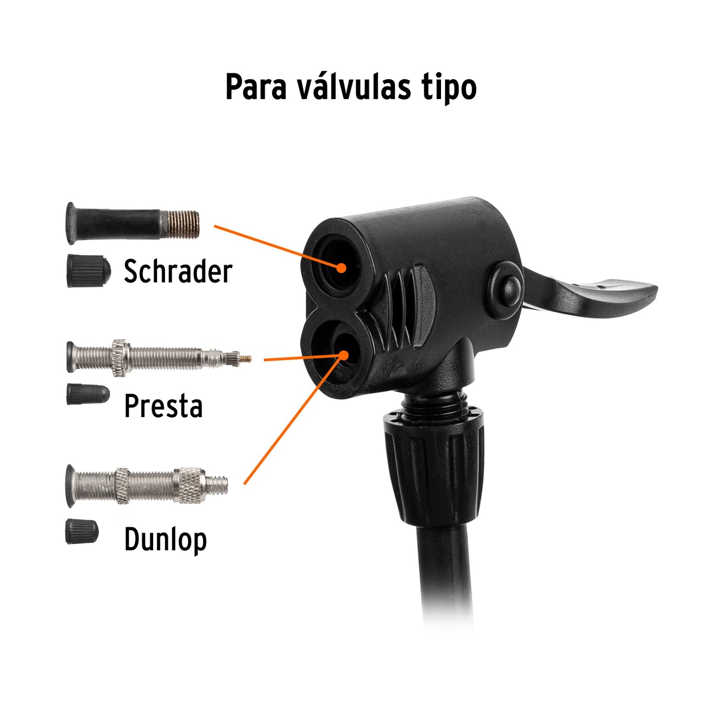 Bomba Manual TRUPER BOM-TR 100 PSI - Inflador Profesional Acero Carbono para Bicicletas y Balones - Cabeza Dual Válvulas Presta Schrader Dunlop