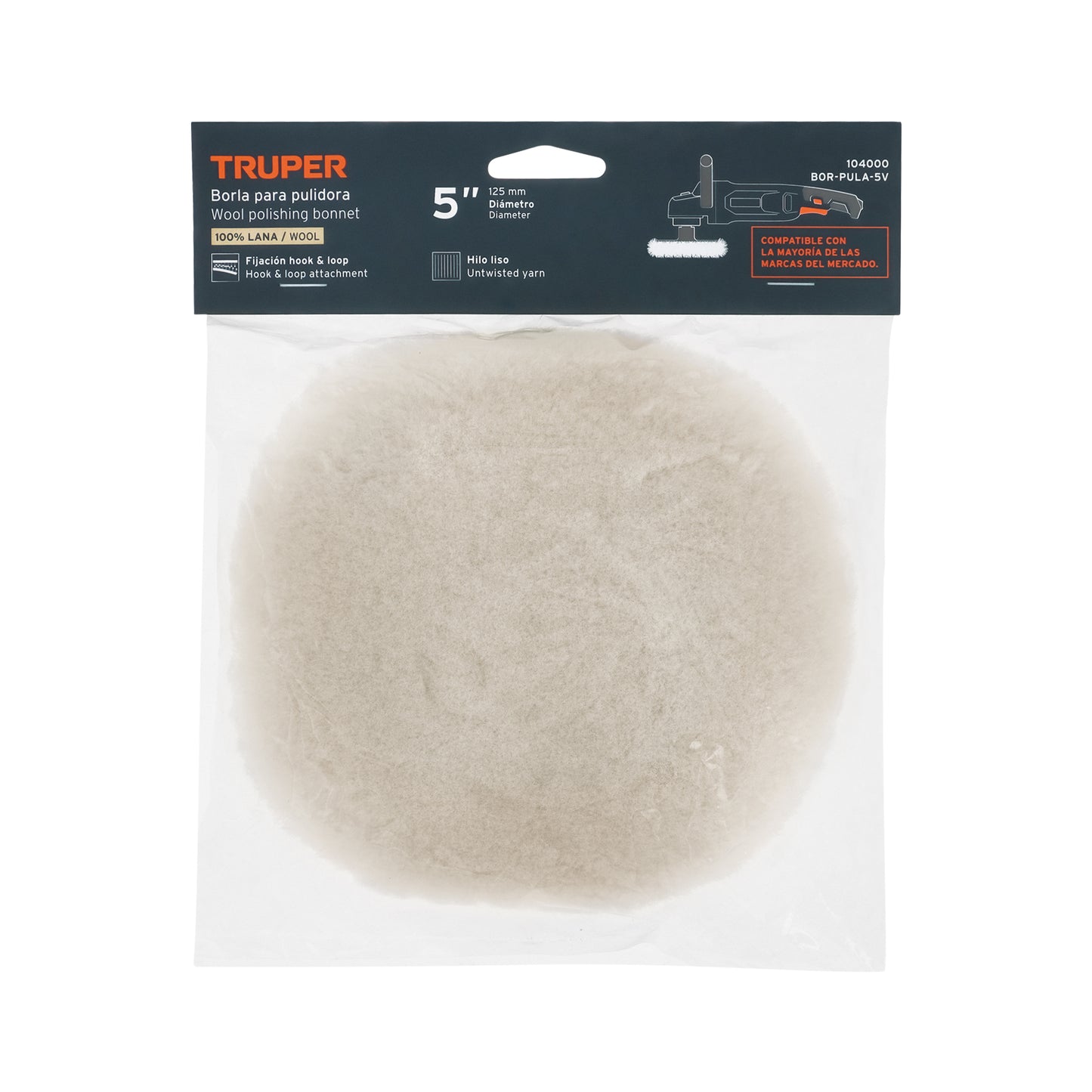 Borla 100% lana de 5", fijación hook and loop, TRUPER
