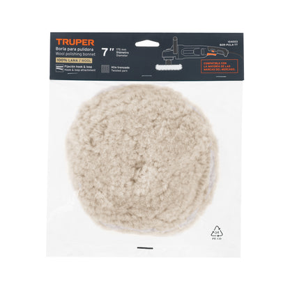 Borla para pulir lana trenzada de 7" hook and loop, TRUPER