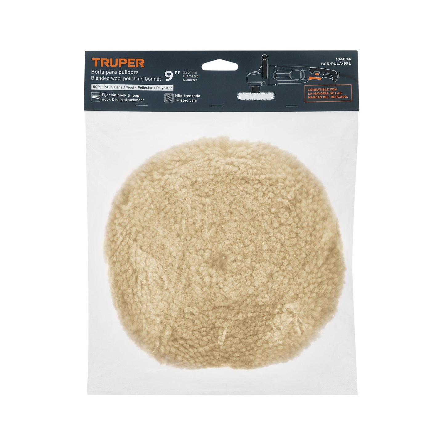 Borla para pulir 50% lana/50% poliéster de 9" hook and loop