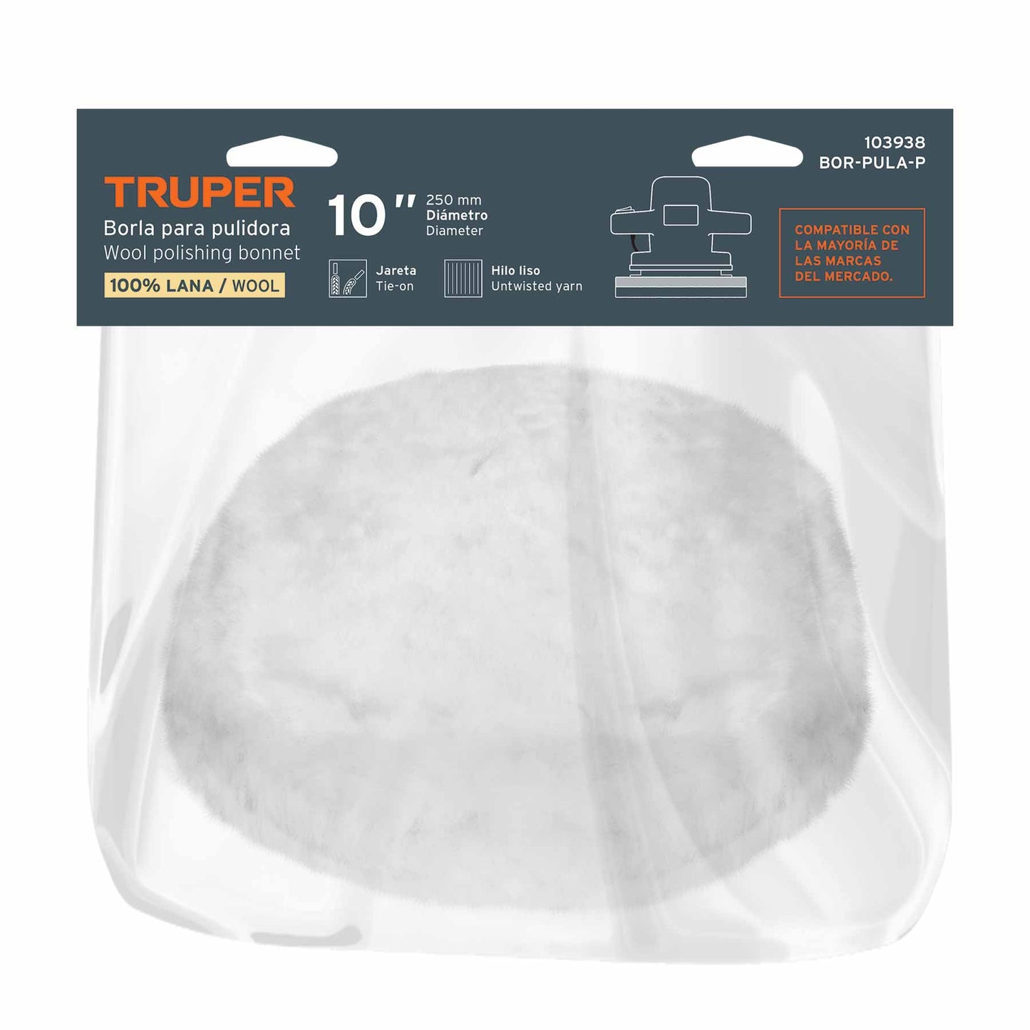 Borla 100% lana de 10", fijación de jareta, TRUPER
