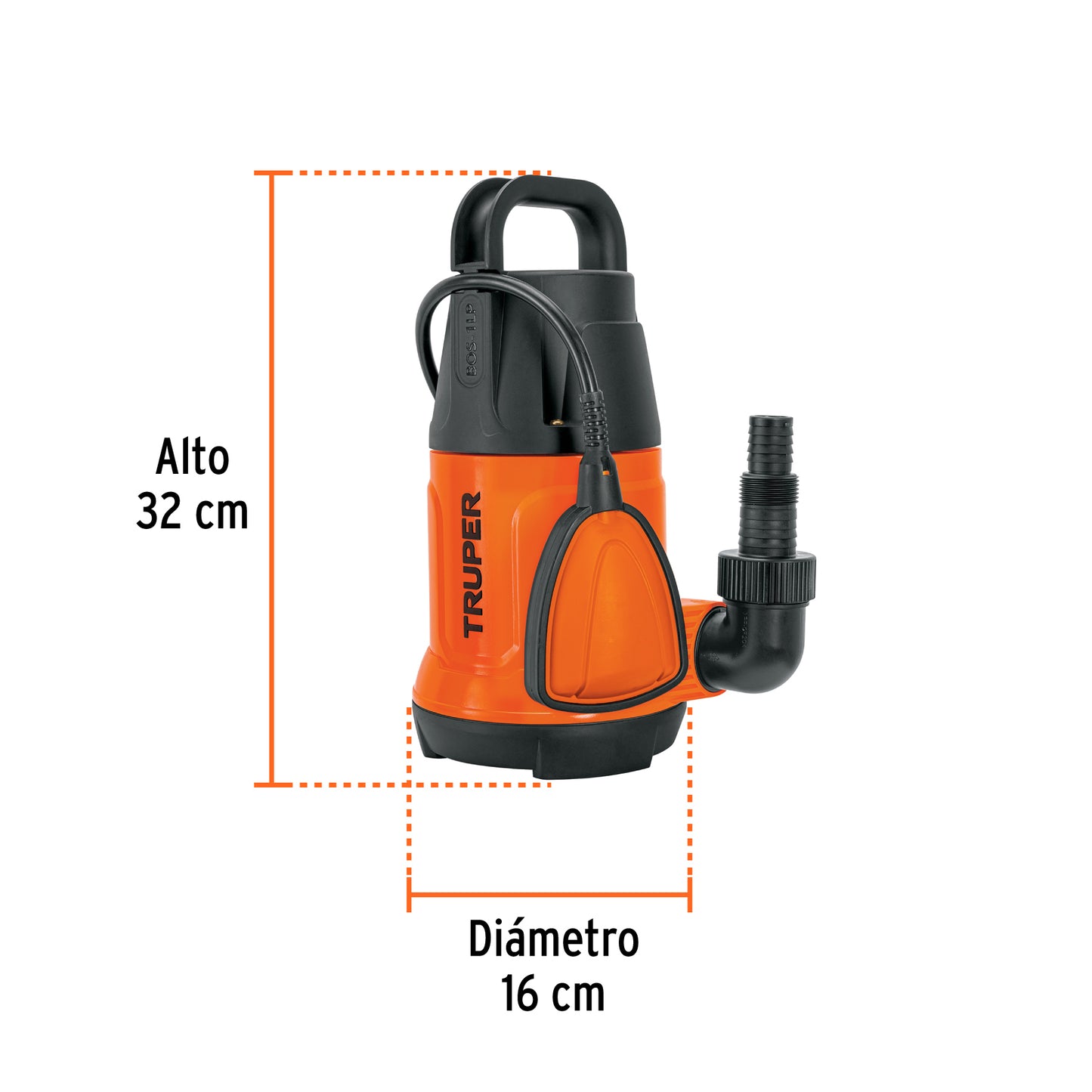 Bomba Sumergible 1 HP TRUPER BOS-1LP - Agua Limpia 208 L/min - Solución Profesional para Cisternas, Albercas y Sistemas de Circulación - 10m Altura Máxima