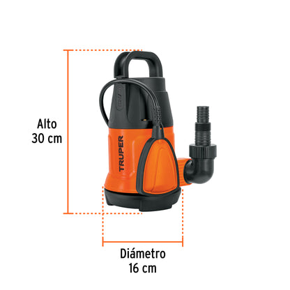 Bomba Sumergible 3/4 HP TRUPER BOS-3/4LP - Agua Limpia Doméstica Industrial Cisterna Alberca 167L/min