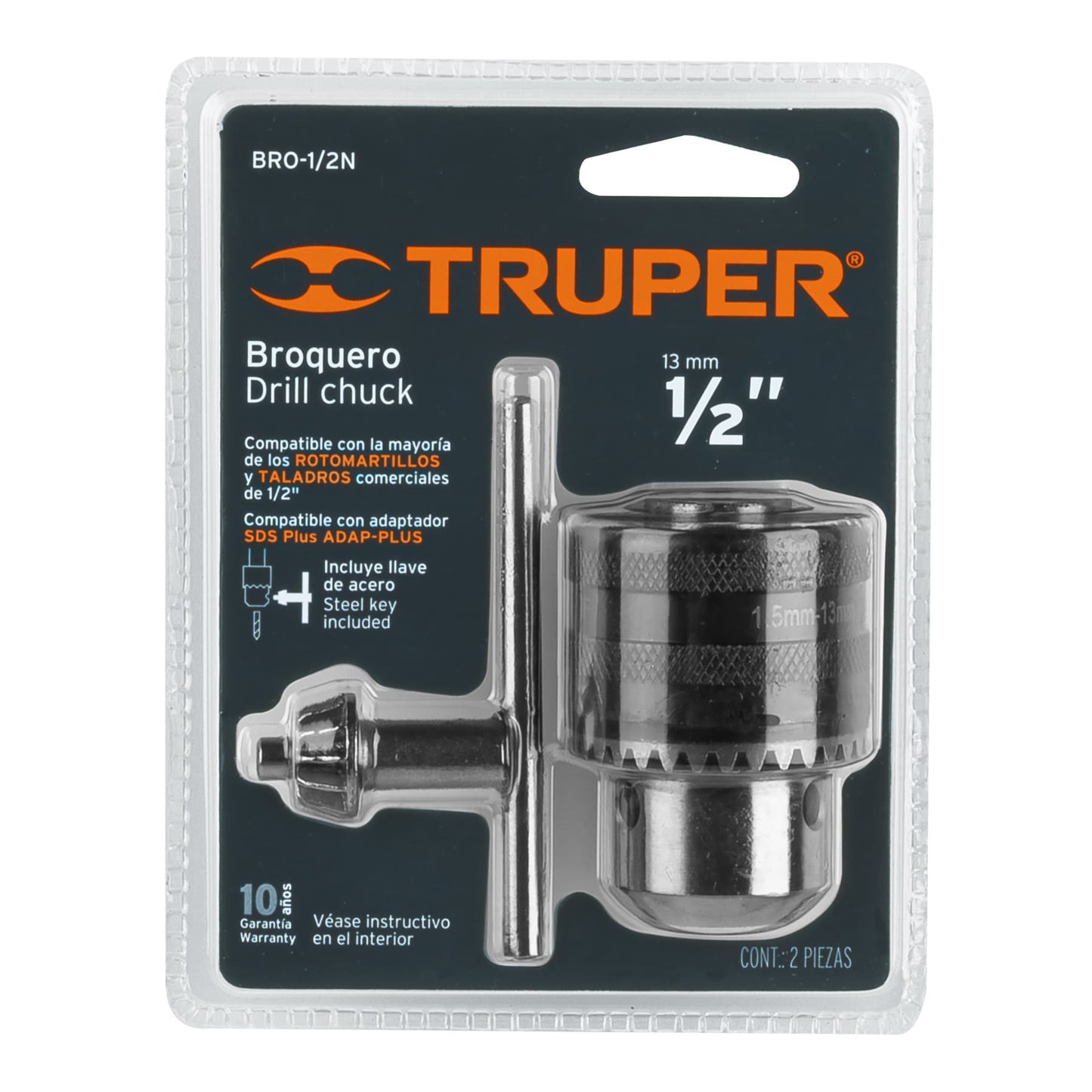 Broquero 1/2" con llave, cuerpo moleteado, TRUPER