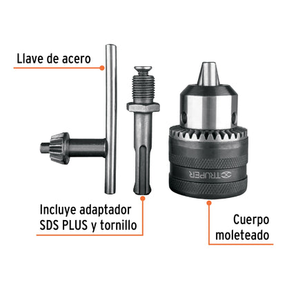 Broquero 1/2" con llave y adaptador SDS Plus, TRUPER