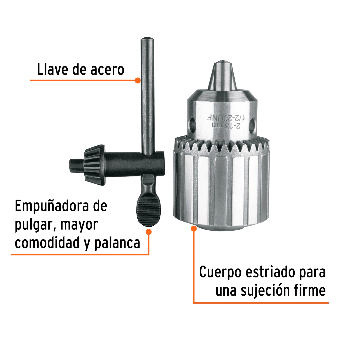 Broquero 1/2" con llave, cuerpo estriado, TRUPER EXPERT