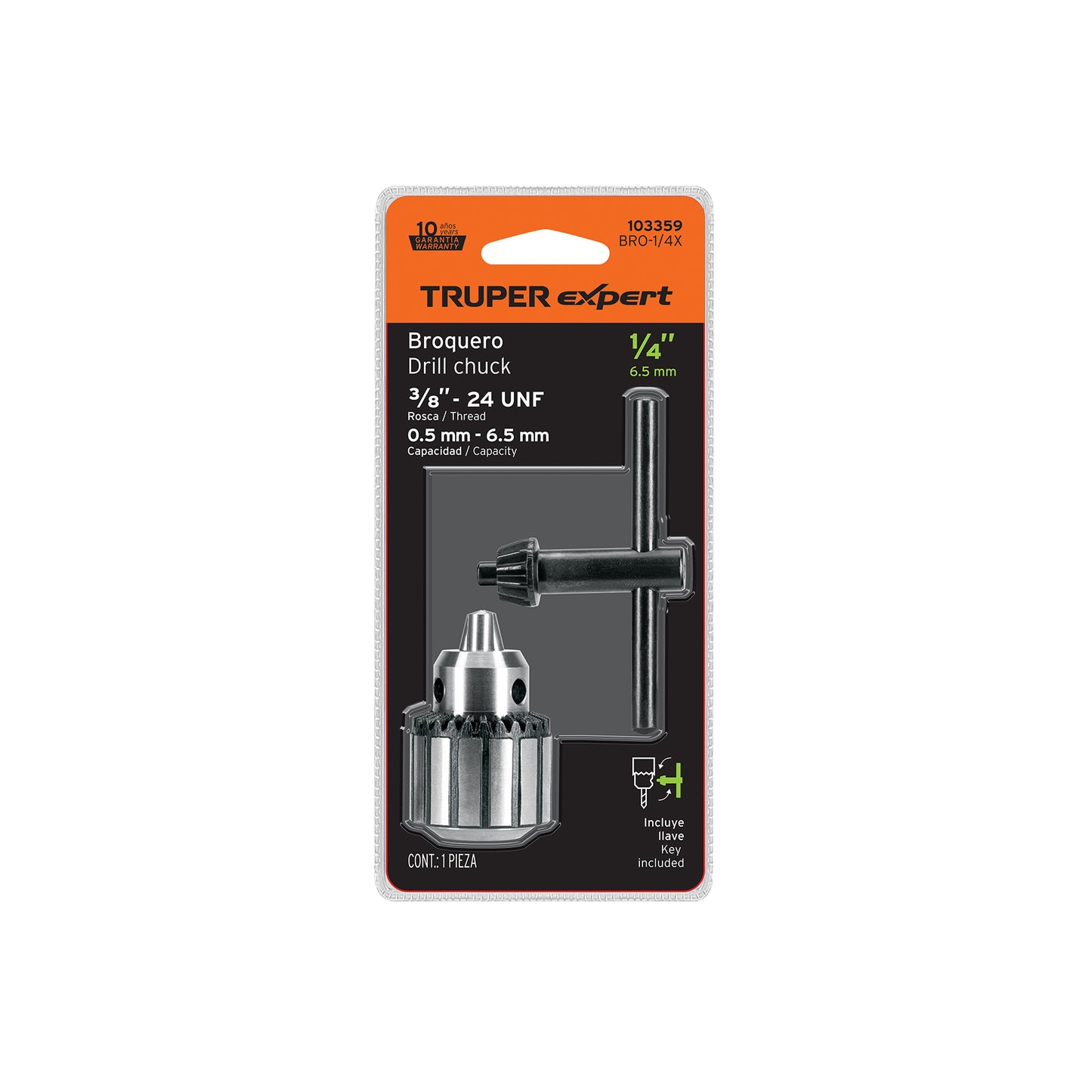 Broquero 1/4" con llave, cuerpo estriado, TRUPER EXPERT