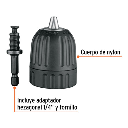 Broquero 3/8" sin llave y adaptador hexagonal 1/4", TRUPER