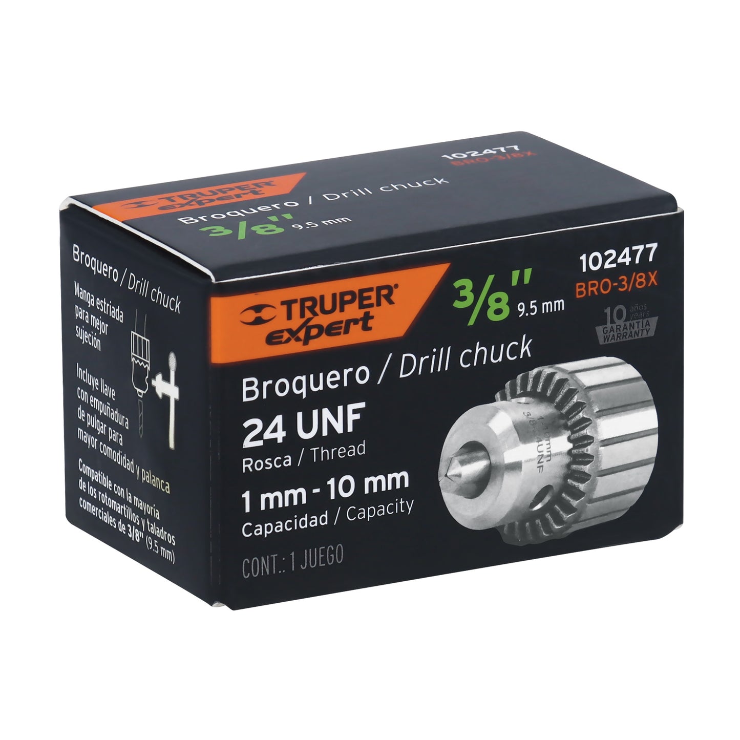 Broquero 3/8" con llave, cuerpo estriado, TRUPER EXPERT