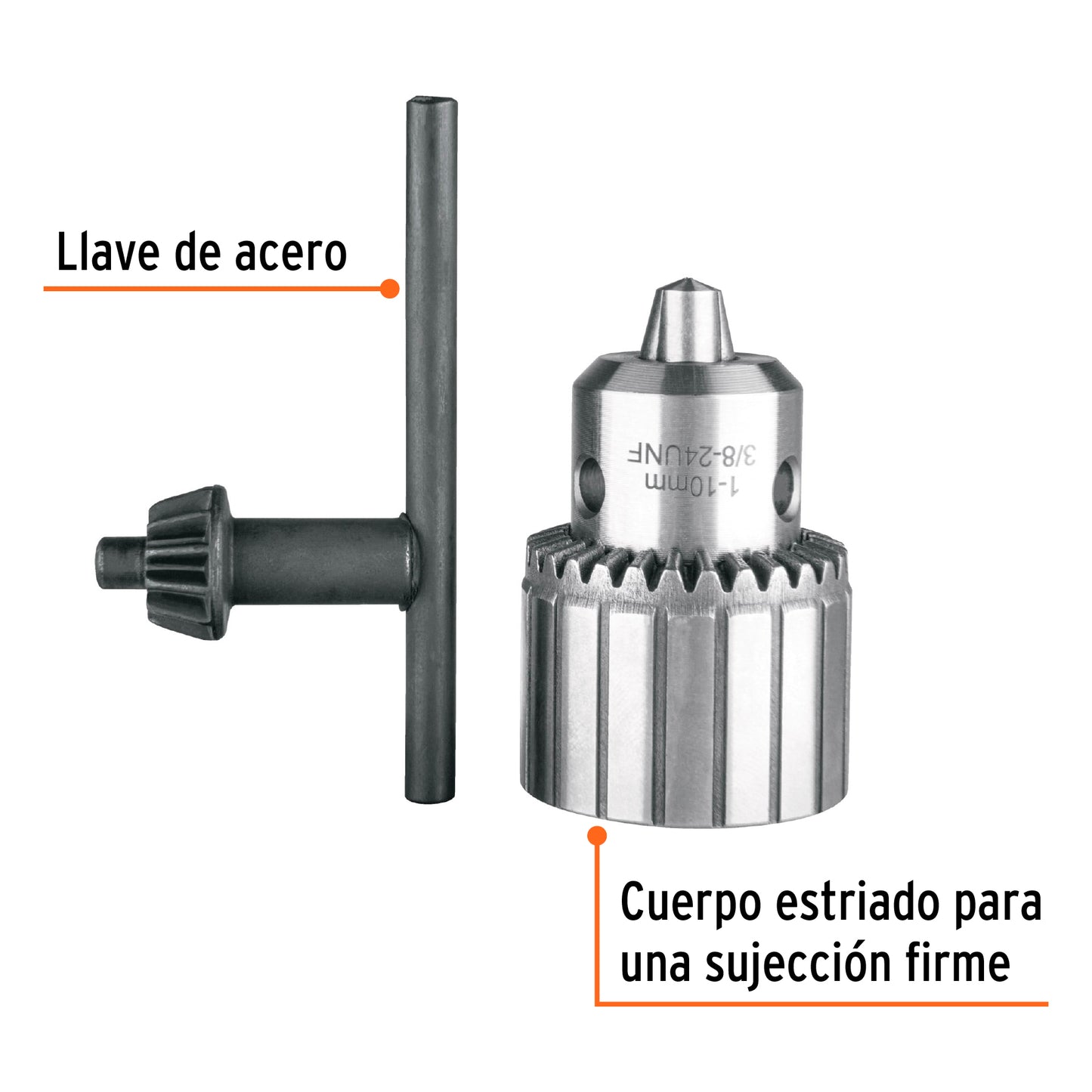 Broquero 3/8" con llave, cuerpo estriado, TRUPER EXPERT