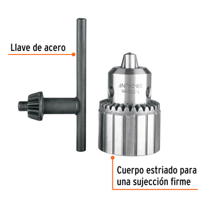 Broquero 3/8" con llave, cuerpo estriado, TRUPER EXPERT