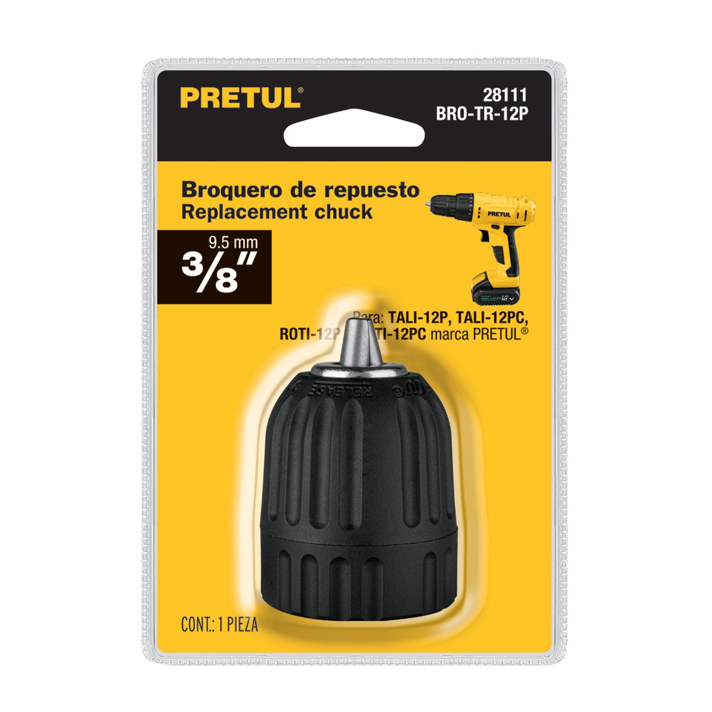 Broquero 3/8" sin llave, para máquinas inalámbricas, PRETUL