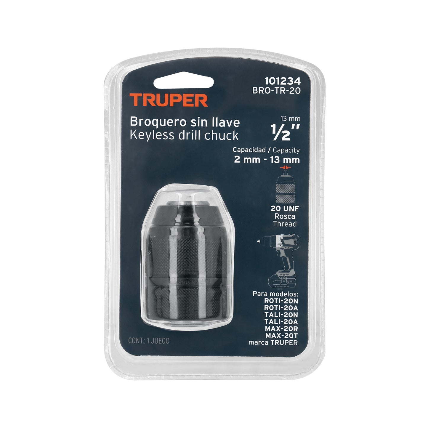 Broquero 1/2" sin llave, para máquinas inalámbricas, TRUPER