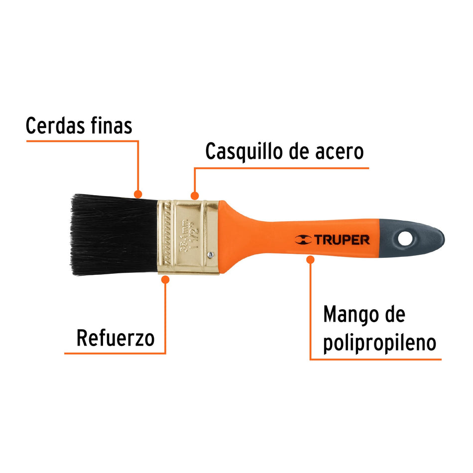 Brocha profesional de 1-1/2" con mango de plástico, Truper