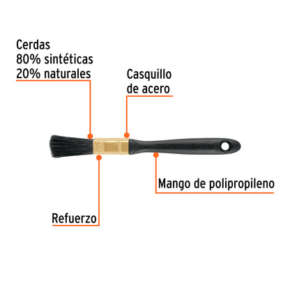 Brocha Profesional Truper Expert 1/2" - Cerdas Sintéticas y Naturales para Pintura Uniforme en Concreto, Metal, Estuco y Madera - BRT-1/2X