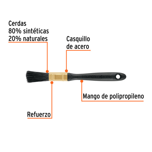 Brocha Profesional Truper Expert 1/2" - Cerdas Sintéticas y Naturales para Pintura Uniforme en Concreto, Metal, Estuco y Madera - BRT-1/2X