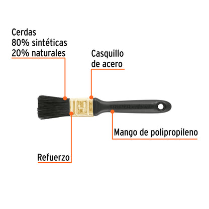 Brocha Profesional 1 Pulgada Truper Expert BRT-1X - Cerdas Sintéticas y Naturales para Pintura Uniforme en Concreto, Metal, Estuco y Madera