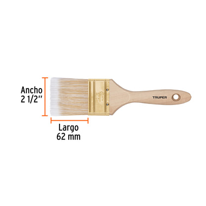 Brocha Cerdas Sintéticas 2-1/2" BRT-2-1/2S - Acabado Extrafino para Pintura en Madera, Concreto y Metal - Mango Madera