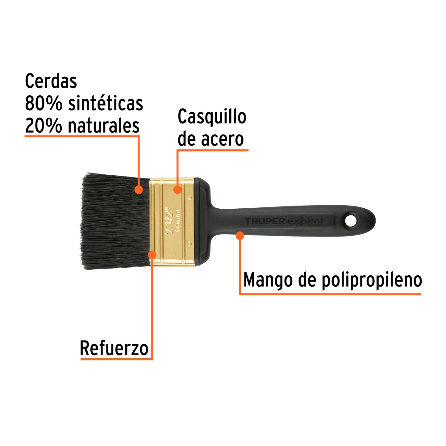 Brocha Profesional Expert 2-1/2" BRT-2-1/2X - Cerdas Sintéticas y Naturales para Pintura Uniforme en Concreto, Metal, Estuco y Madera