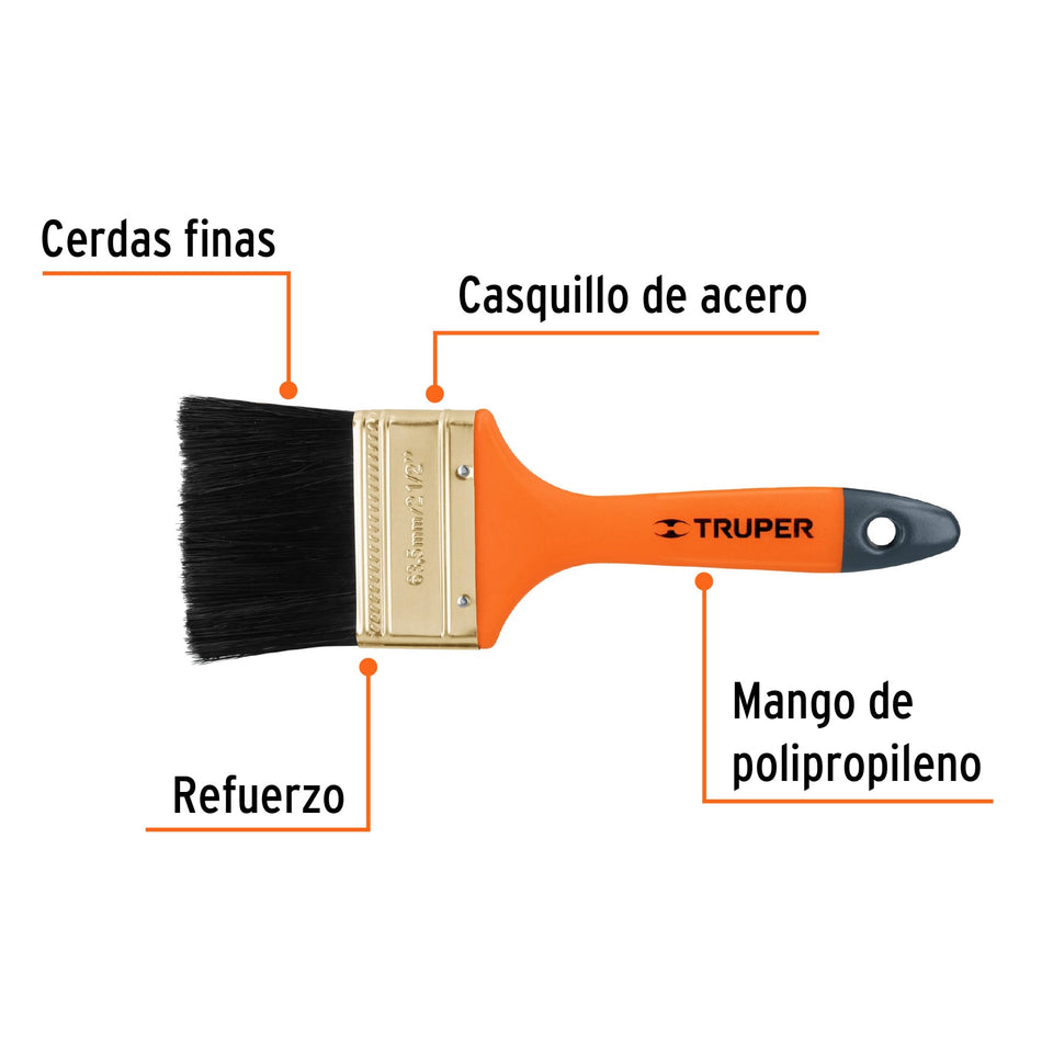 Brocha profesional de 2-1/2" con mango de plástico, Truper