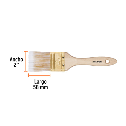 Brocha Profesional 2 Pulgadas Cerdas Sintéticas BRT-2S - Acabado Extrafino para Pintura en Madera, Concreto y Metal - Mango de Madera con Distribución Uniforme