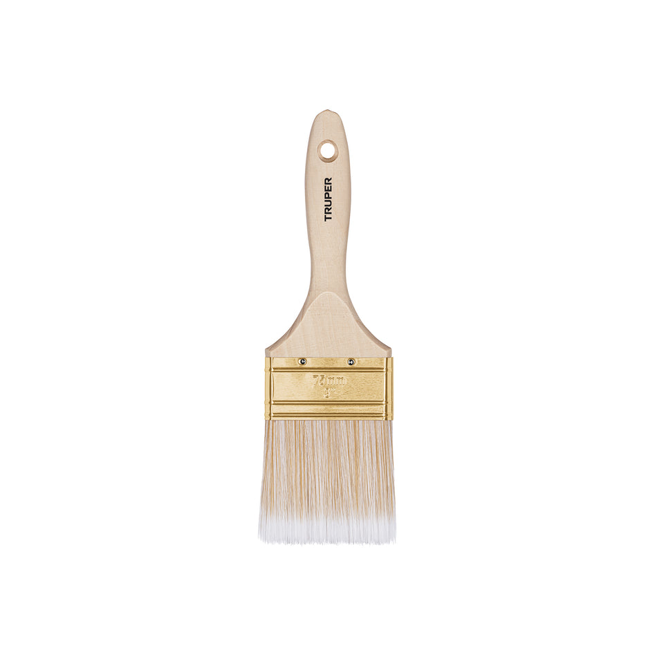 Brocha Profesional 3 Pulgadas Cerdas Sintéticas BRT-3S - Acabado Extrafino para Pintura en Madera, Concreto y Metal - Mango de Madera con Distribución Uniforme