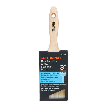 Brocha Profesional 3 Pulgadas Cerdas Sintéticas BRT-3S - Acabado Extrafino para Pintura en Madera, Concreto y Metal - Mango de Madera con Distribución Uniforme