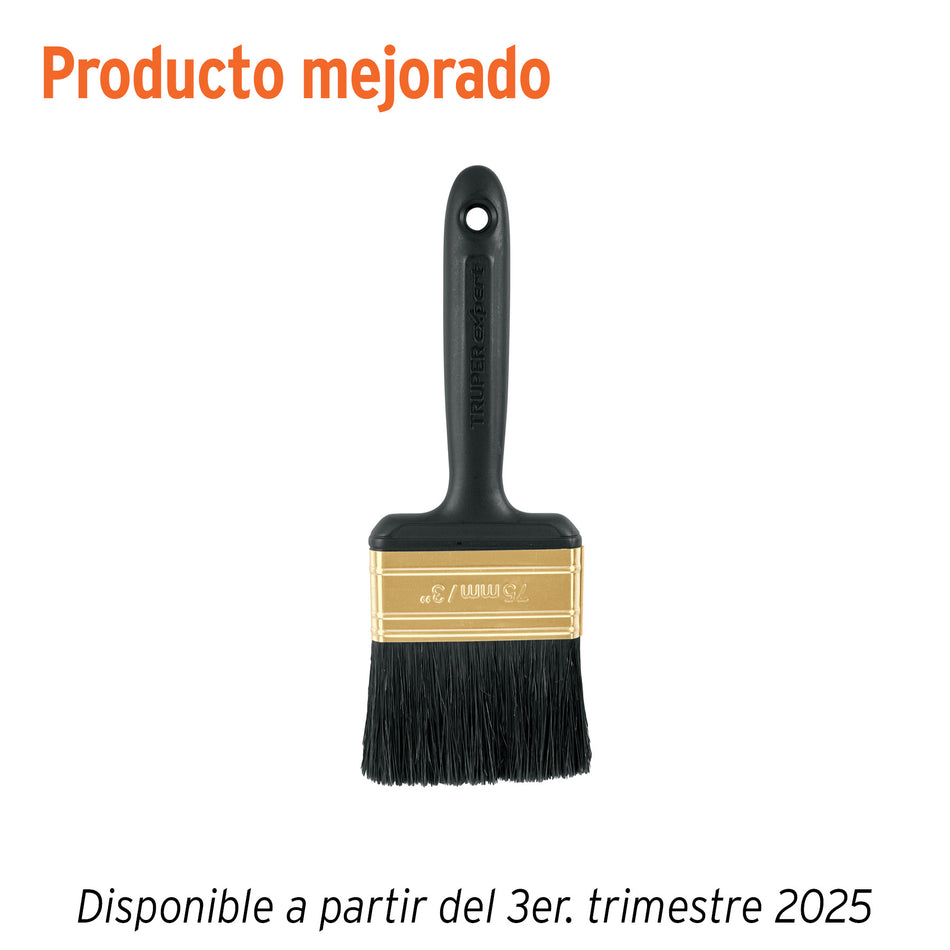 Brocha Profesional 3 Pulgadas BRT-3X Truper Expert - Cerdas Sintéticas y Naturales para Pintura Uniforme en Concreto, Metal, Estuco y Madera