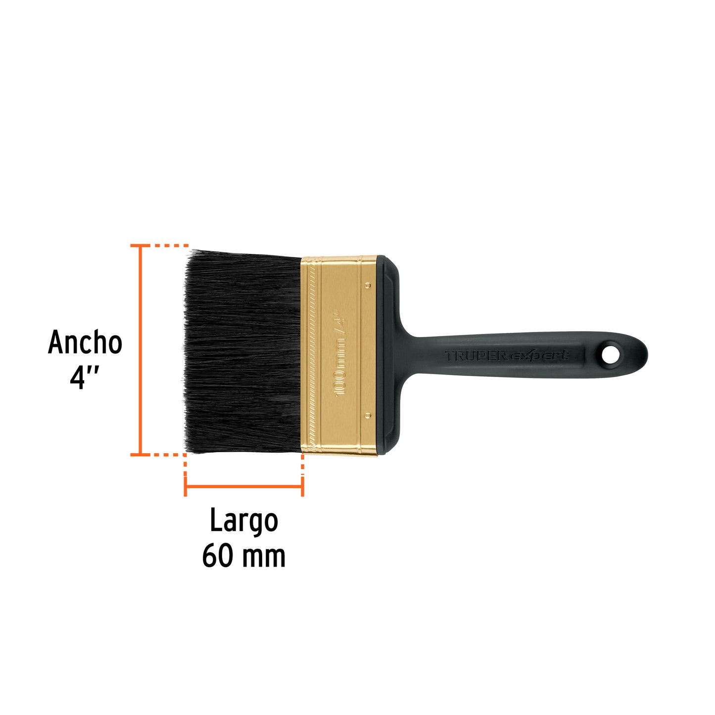 Brocha Profesional 4 Pulgadas BRT-4X Truper Expert - Cerdas Sintéticas y Naturales para Pintura Uniforme en Concreto, Metal, Estuco y Madera - Mango Ergonómico Antideslizante