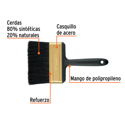 Brocha Profesional 5 Pulgadas Truper Expert BRT-5X - Cerdas Sintéticas y Naturales para Pintura Uniforme en Concreto, Metal, Estuco y Madera