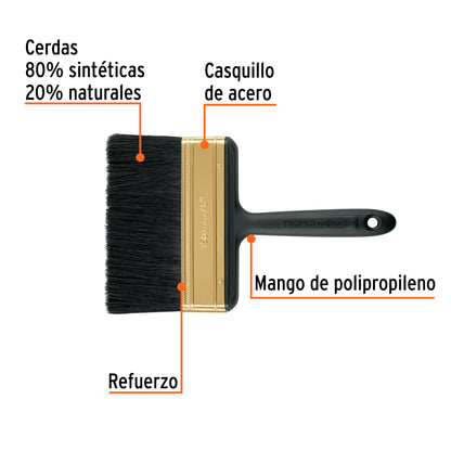 Brocha Profesional 6 Pulgadas BRT-6X Truper Expert - Cerdas Sintéticas y Naturales para Pintura Uniforme en Concreto, Metal, Estuco y Madera - Mango Antideslizante