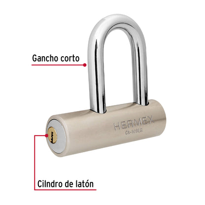 Candado de Seguridad HERMEX 109mm | Gancho Largo, Llave de Puntos