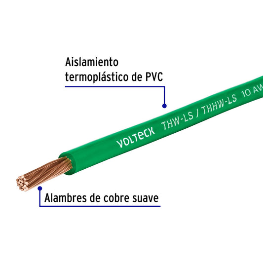 Cable THHW-LS 10 AWG Verde 100m Volteck - Solución Profesional para Instalaciones Eléctricas Seguras