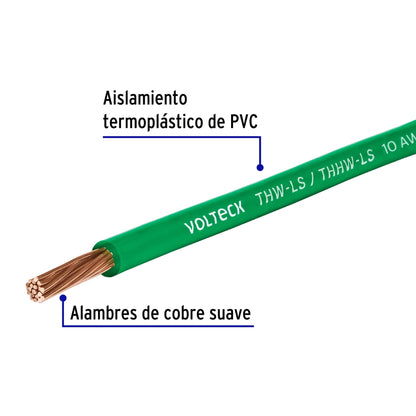 Cable THHW-LS 10 AWG Verde 100m Volteck - Solución Profesional para Instalaciones Eléctricas Seguras