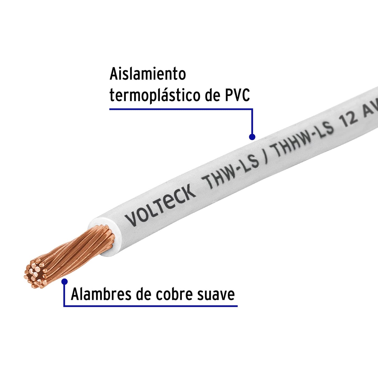 Cable THHW-LS 12 AWG Blanco 100m Volteck - Solución Profesional para Instalaciones Eléctricas Seguras