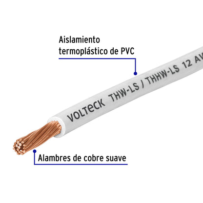 Cable THHW-LS 12 AWG Blanco 100m Volteck - Solución Profesional para Instalaciones Eléctricas Seguras