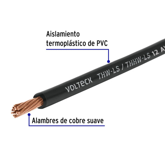 Cable THHW-LS 12 AWG Negro 100m Volteck - Instalación Eléctrica Segura Resistente Calor y Humedad