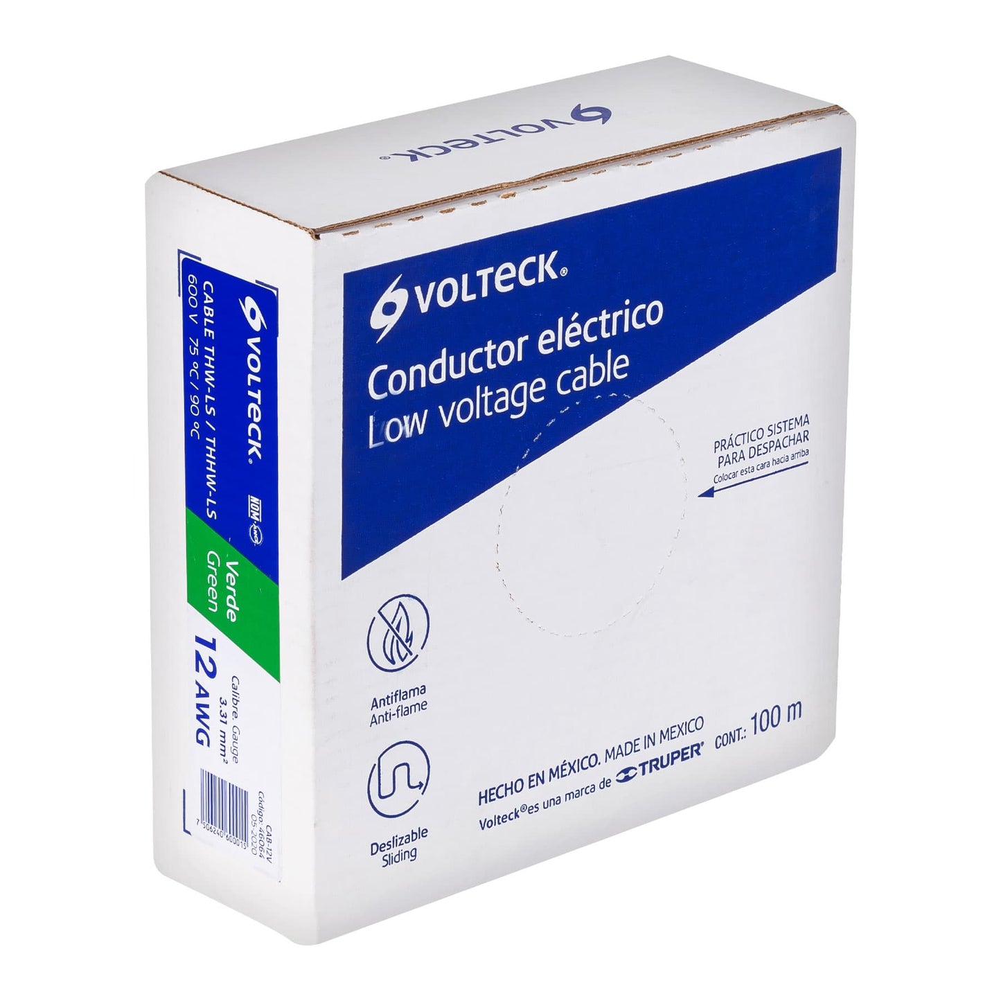 Cable THHW-LS 12 AWG Verde 100m Volteck - Instalación Eléctrica Segura Resistente Calor Humedad - Cableado Iluminación Contactos Casa