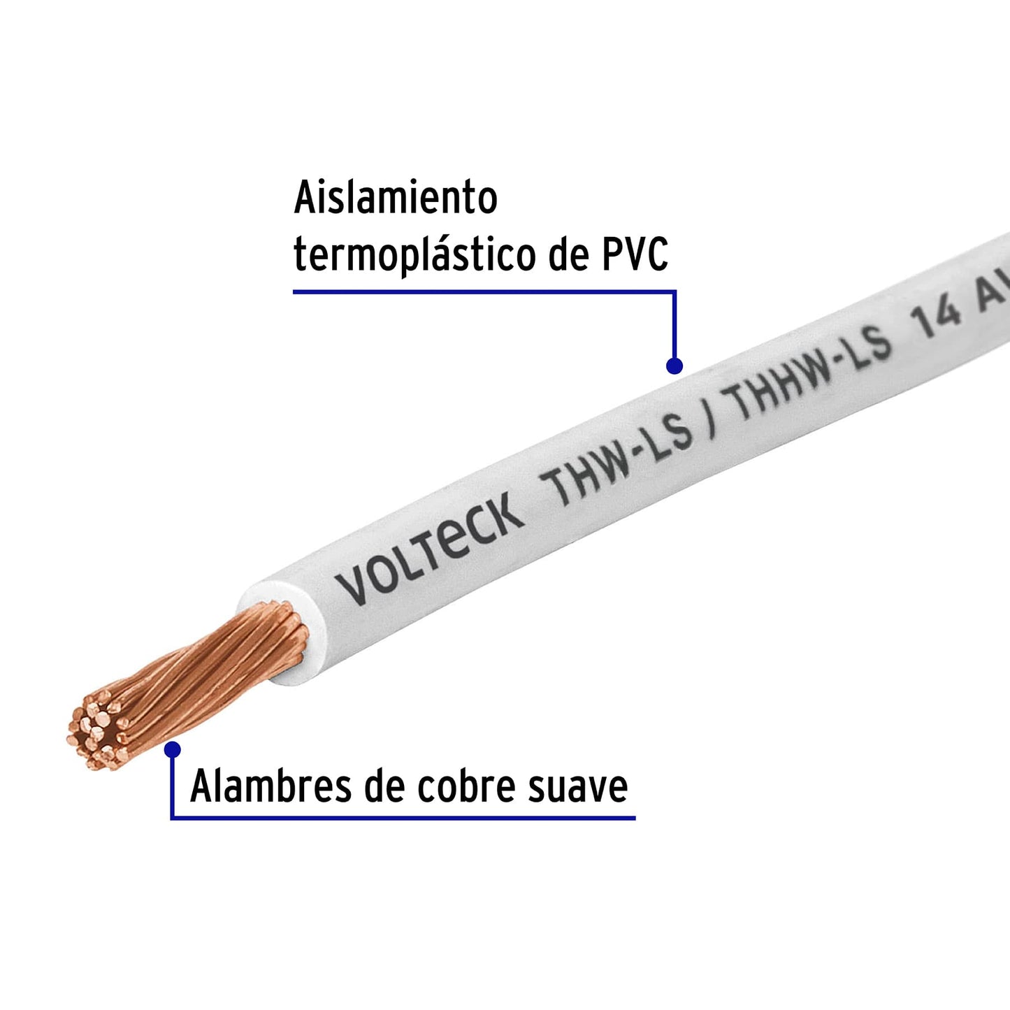 Cable THHW-LS 14 AWG Blanco 100m Volteck - Solución Profesional para Instalaciones Eléctricas Residenciales y Comerciales