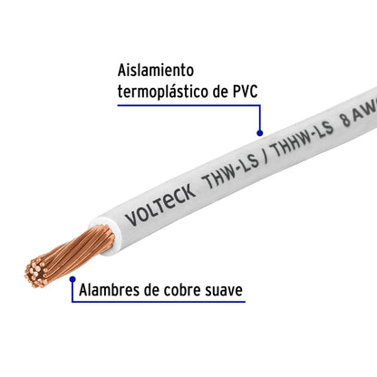 Cable THHW-LS 8 AWG Blanco 100m Volteck - Solución Profesional para Instalaciones Eléctricas Residenciales y Comerciales