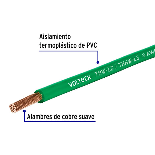 Cable THHW-LS 8 AWG Verde 100m Volteck - Instalación Eléctrica Segura Residencial y Comercial