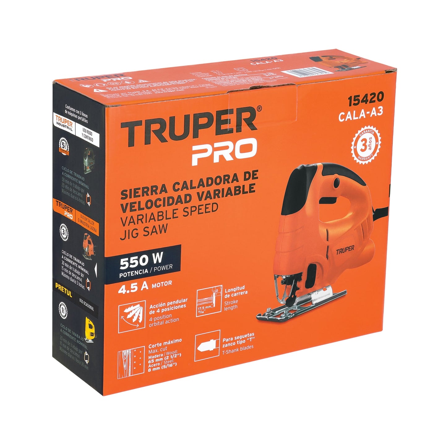 Sierra Caladora Profesional TRUPER PRO 550W Variable - Cortes Precisos Madera Metal - CALA-A3