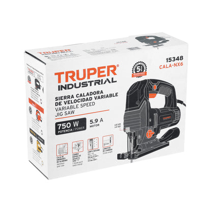 Sierra Caladora TRUPER INDUSTRIAL 750W Variable - Cortes Precisos Profesionales Madera Metal - Motor Balero Bolas LED Guía Paralela - CALA-NX6