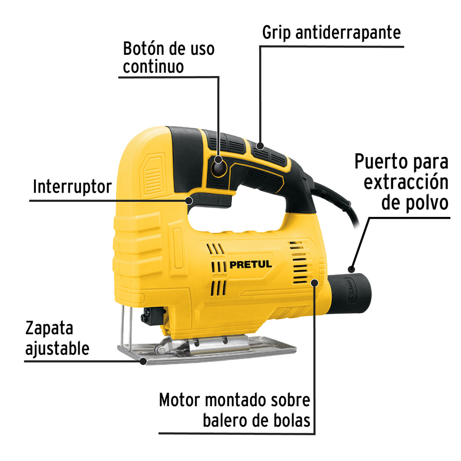 Sierra Caladora Profesional PRETUL 400W con Base Metálica y Zapata Inclinable - Cortes Precisos en Madera, Metal y Plástico - CALA-P4