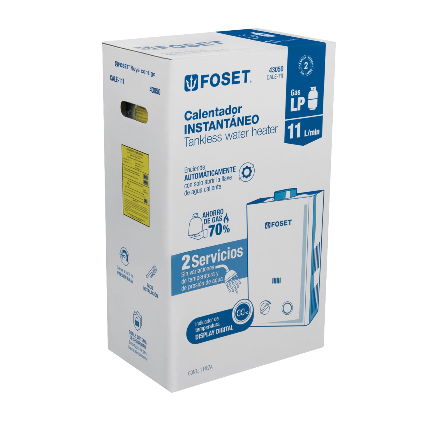 Calentador instantáneo, 11L, 2 servicios, gas LP, FOSET