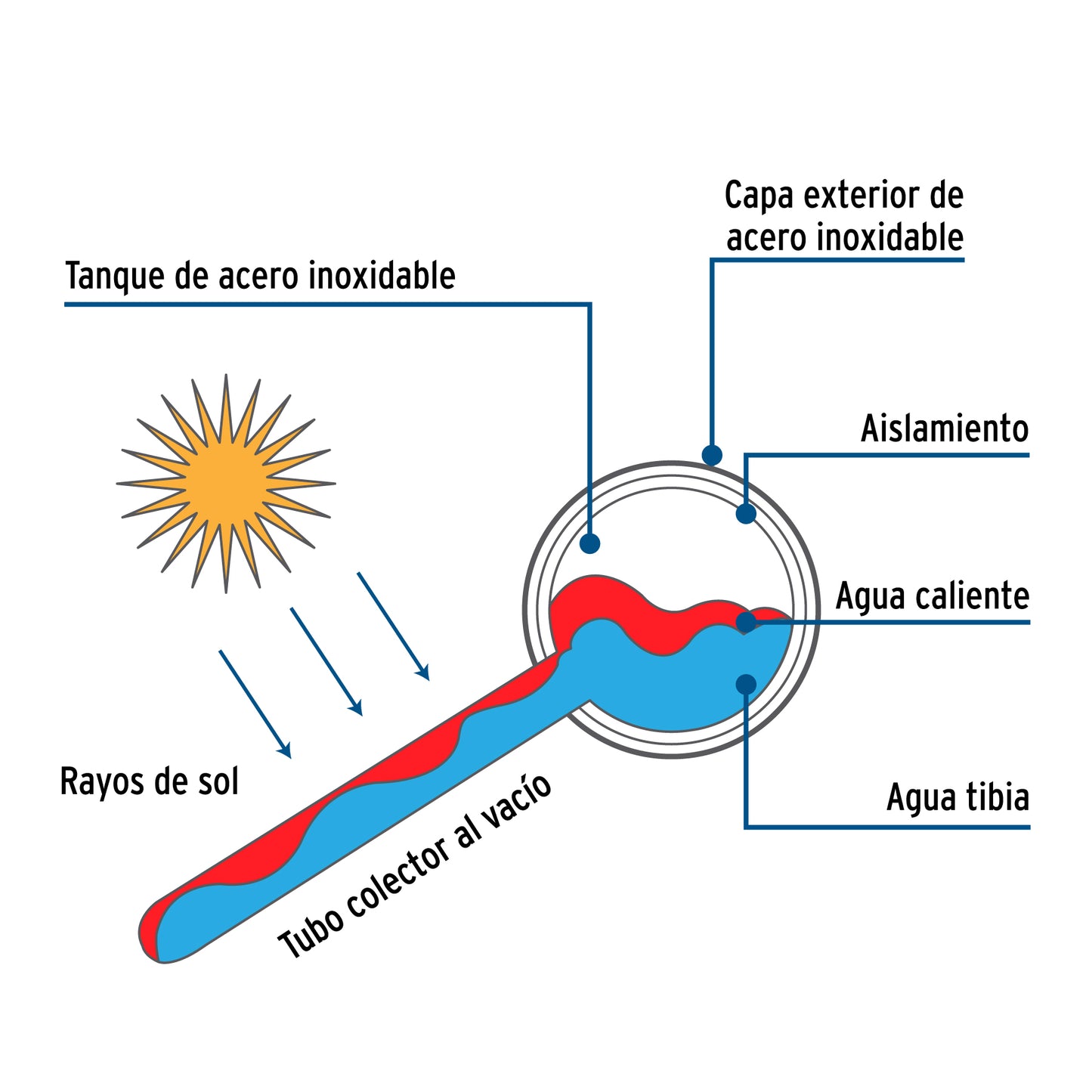 Calentador solar de agua, 12 tubos, 150L, 4 personas, FOSET