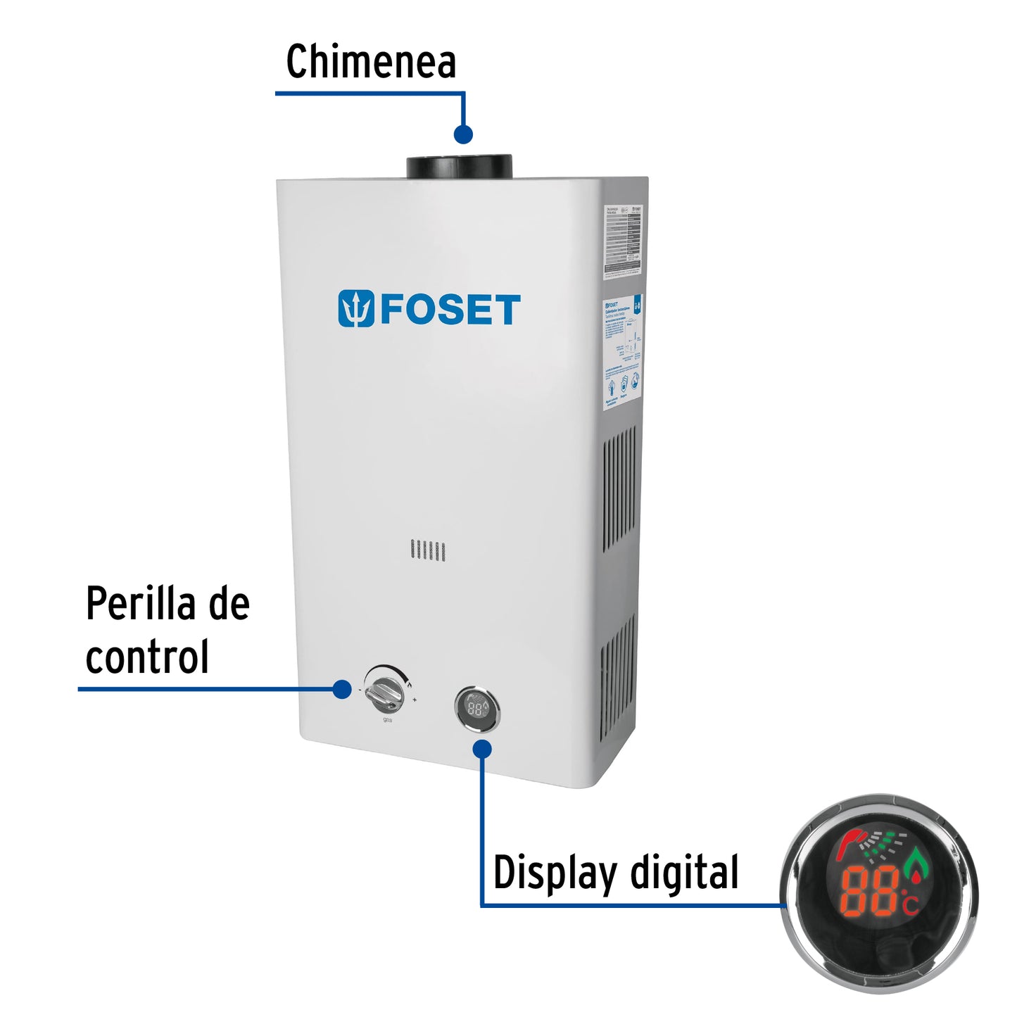 Calentador instantáneo, 13L, 3 servicios, gas LP, FOSET