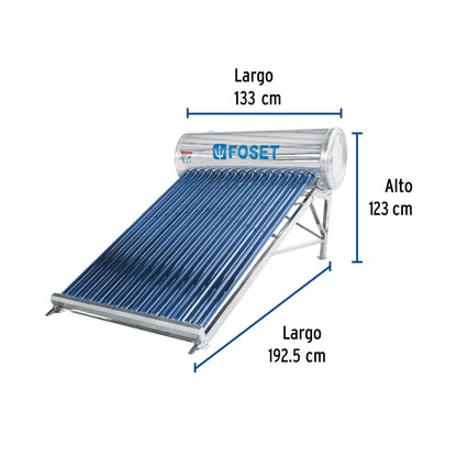 Calentador solar de agua, 15 tubos, 185 L, 5 personas, FOSET