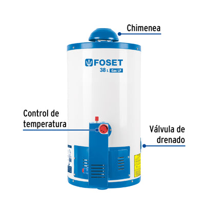 Calentador de depósito, 38L, 1 servicio, gas LP, FOSET